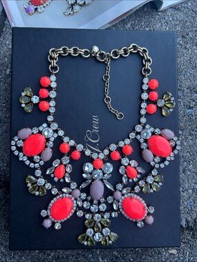 J. Crew Crystal Color Stone Statement Bib Necklace - Coral & Lavender